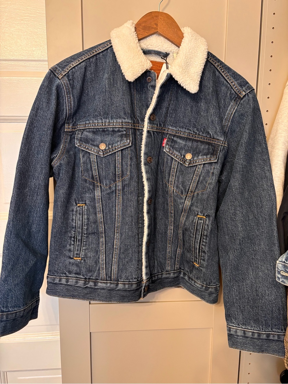 Levi's Dark Blue Denim Jacket with White Sherpa Collar